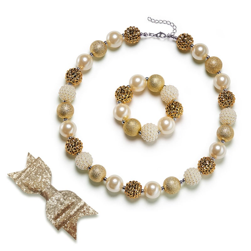 VCMART Girls Chunky Bubblegum Beaded Necklace & Hairpin Set - Image 1